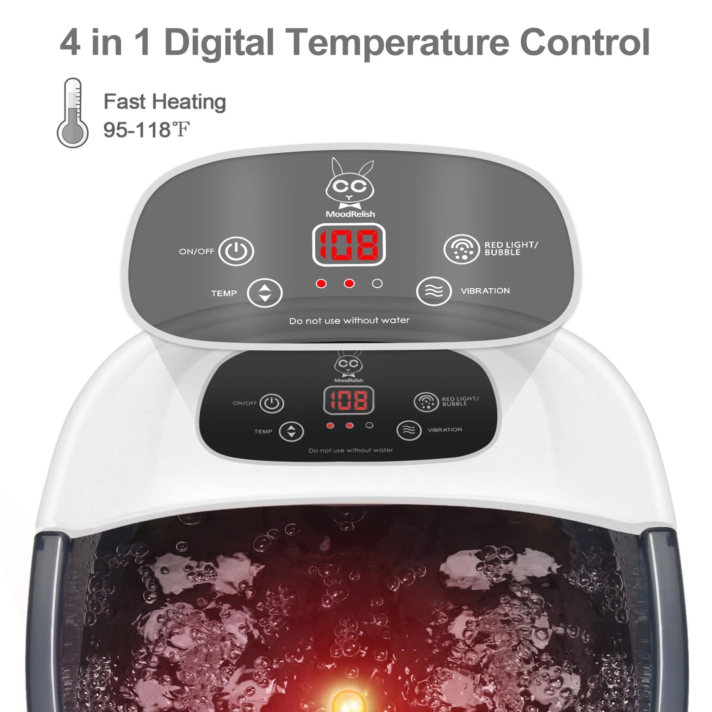 Foot Spa Bath Massager with Heat Bubbles and Vibration Massage and Jets, 16 OZ Calming Lavender Foot Soak Epsom Salt, MoodRelish Foot Soaker with Red Light, 22 Massage Rollers, Adjustable Temp - Black