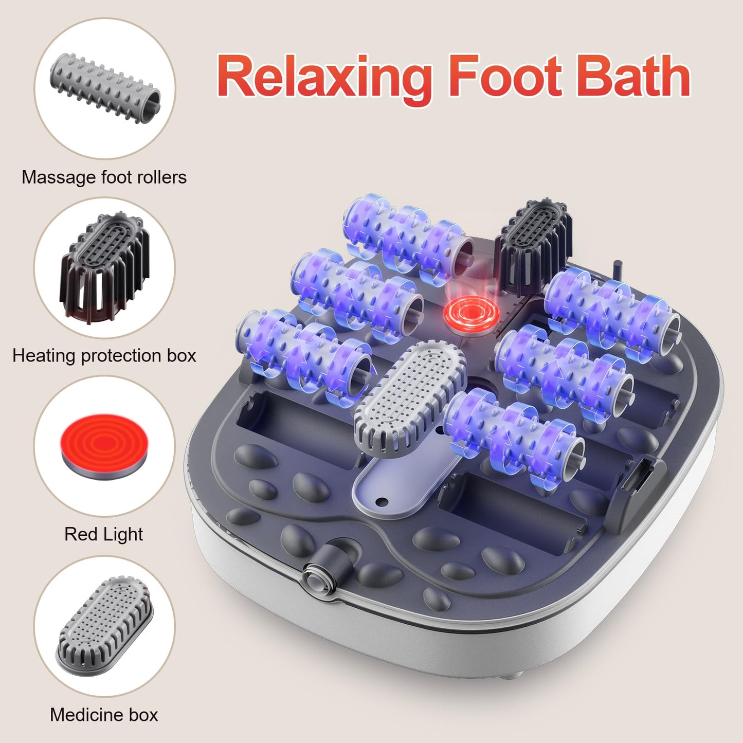 Collapsible Foot Spa Bath with Heat,Foot Massager with Two Side Supports,Leakage Protector,Temperature Control,Bubbles,Red Light,Timer,Feet Spa Tub,Feet Soaker,Gifts (Black)