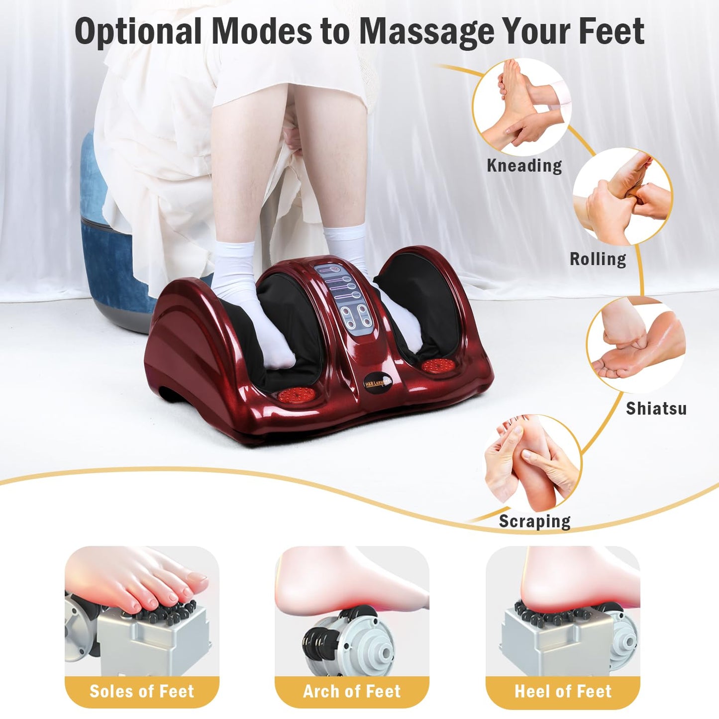 H&B Luxuries Shiatsu Foot Massager Machine with Remote Controller, Kneading and Rolling Home Massagers for Feet, Ankle, Calf, Leg, Ideally for Men, Women, Father, Mom Parents and The Elderly, Red