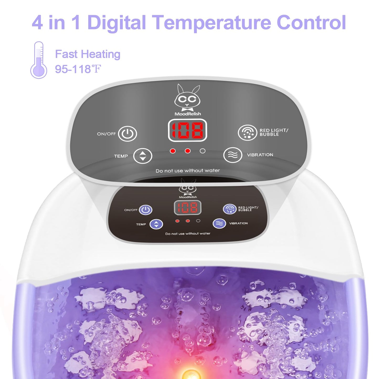 Foot Spa Bath Massager with Heat Bubbles and Vibration Massage and Jets, 16 OZ Calming Lavender Foot Soak Epsom Salt, MoodRelish Foot Soaker with Red Light, 22 Massage Rollers, Adjustable Temp - Black