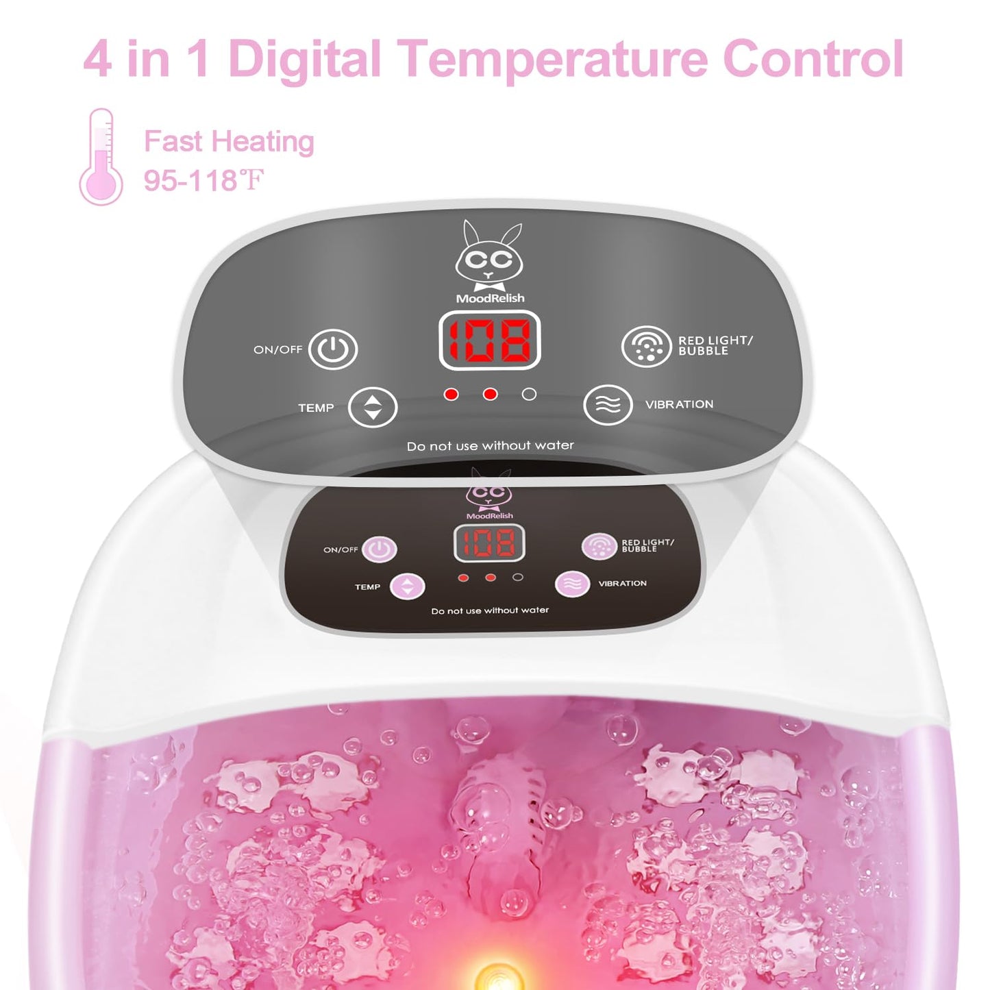 Foot Spa Bath Massager with Heat Bubbles and Vibration Massage and Jets, 16 OZ Calming Lavender Foot Soak Epsom Salt, MoodRelish Foot Soaker with Red Light, 22 Massage Rollers, Adjustable Temp - Black