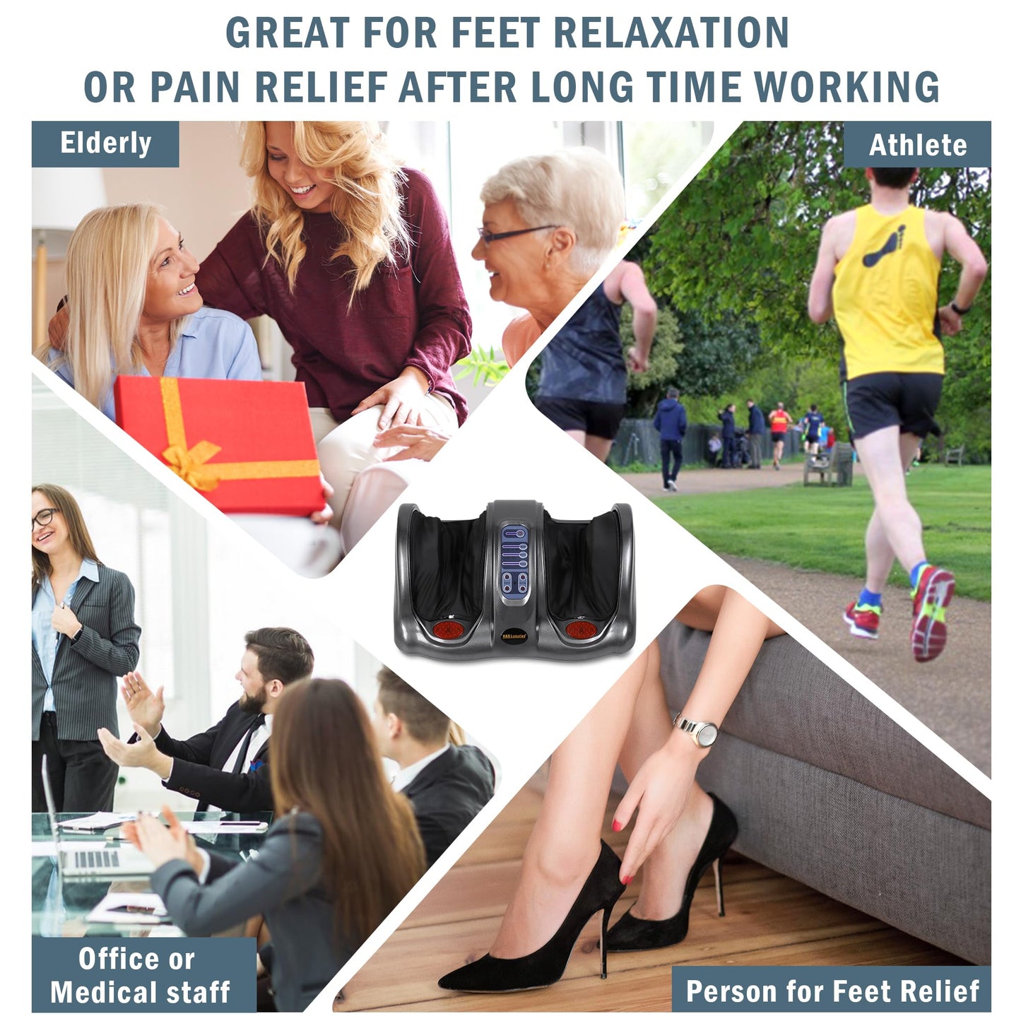 H&B Luxuries Shiatsu Foot Massager Machine with Remote Controller, Kneading and Rolling Home Massagers for Feet, Ankle, Calf, Leg, Ideally for Men, Women, Father, Mom Parents and The Elderly, Red