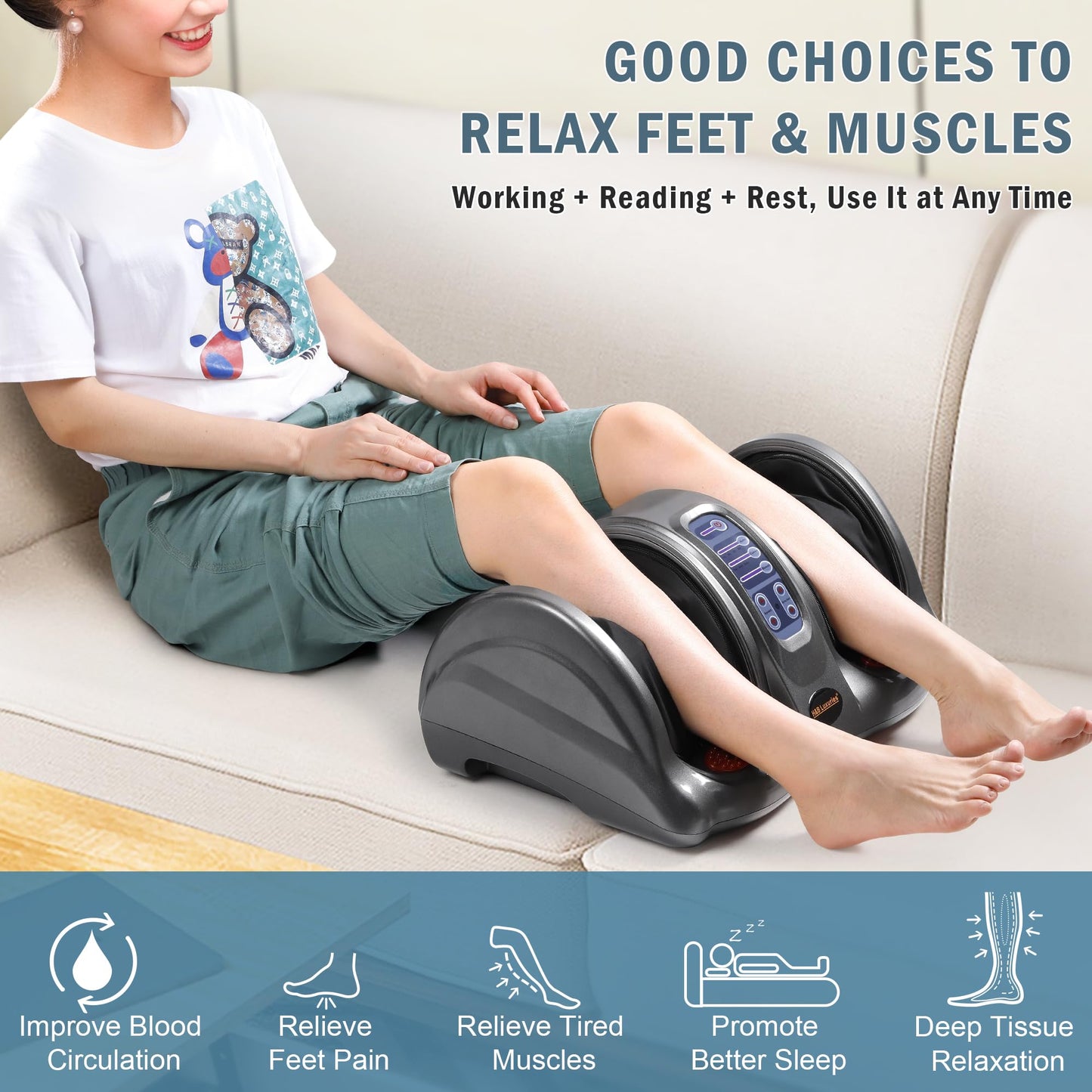 H&B Luxuries Shiatsu Foot Massager Machine with Remote Controller, Kneading and Rolling Home Massagers for Feet, Ankle, Calf, Leg, Ideally for Men, Women, Father, Mom Parents and The Elderly, Red