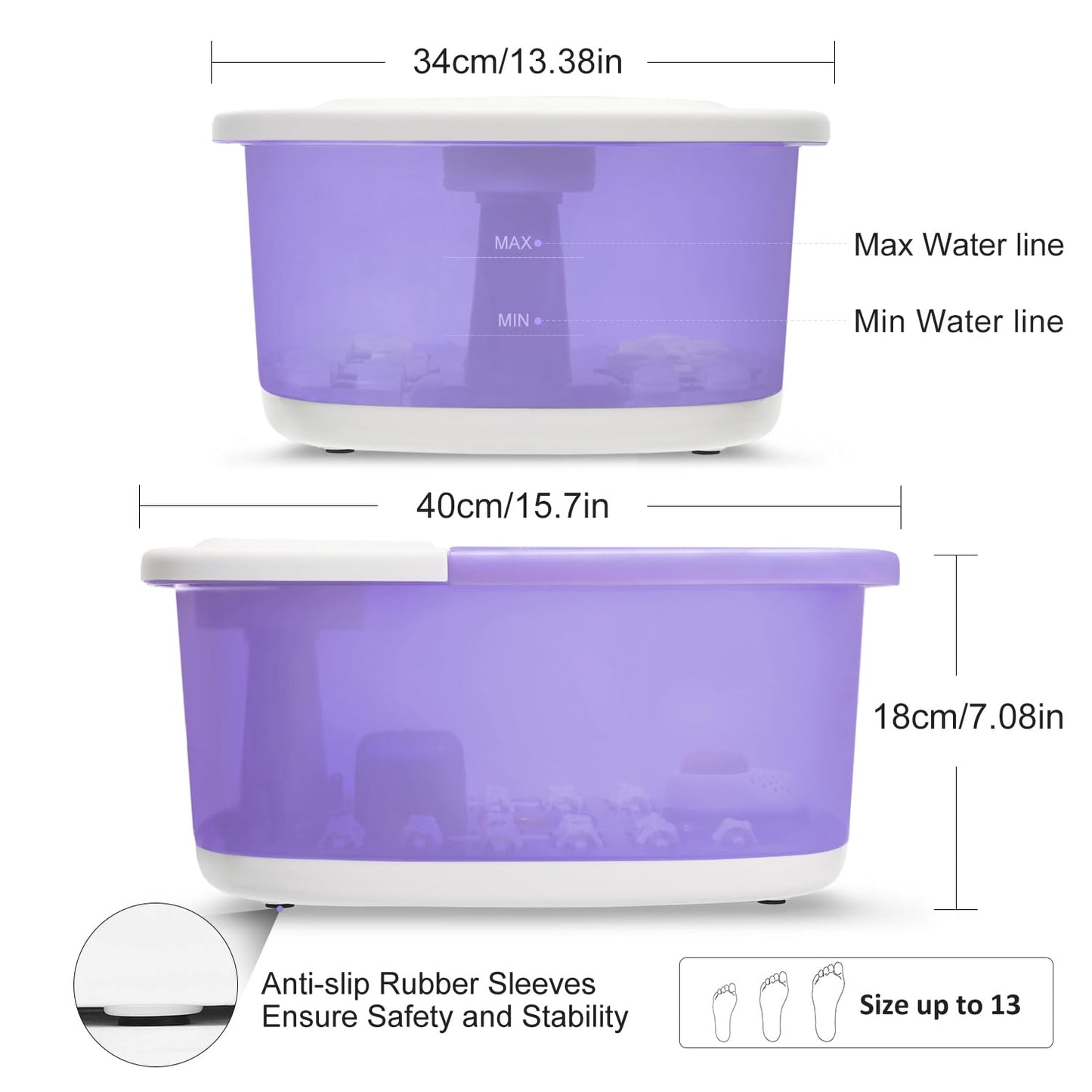Foot Spa Bath Massager with Heat Bubbles and Vibration Massage and Jets, 16 OZ Calming Lavender Foot Soak Epsom Salt, MoodRelish Foot Soaker with Red Light, 22 Massage Rollers, Adjustable Temp - Black