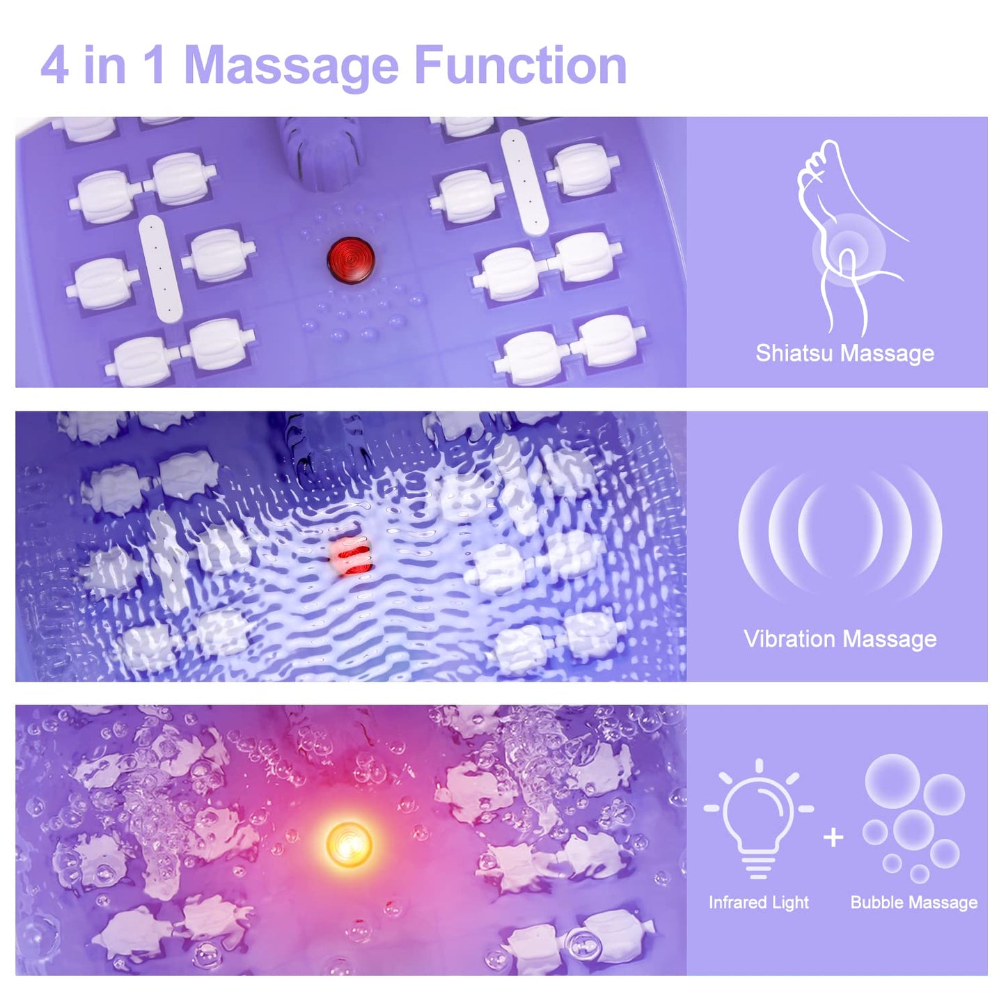 Foot Spa Bath Massager with Heat Bubbles and Vibration Massage and Jets, 16 OZ Calming Lavender Foot Soak Epsom Salt, MoodRelish Foot Soaker with Red Light, 22 Massage Rollers, Adjustable Temp - Black