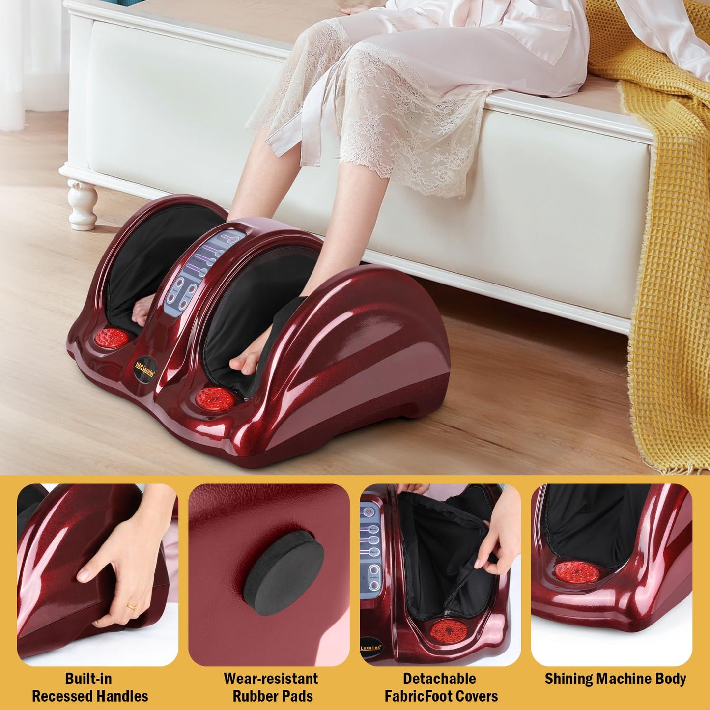 H&B Luxuries Shiatsu Foot Massager Machine with Remote Controller, Kneading and Rolling Home Massagers for Feet, Ankle, Calf, Leg, Ideally for Men, Women, Father, Mom Parents and The Elderly, Red