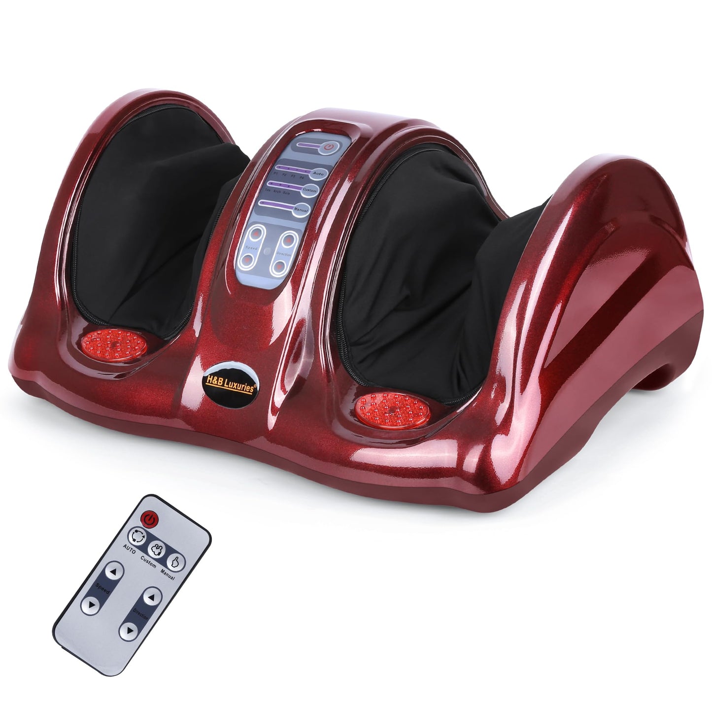 H&B Luxuries Shiatsu Foot Massager Machine with Remote Controller, Kneading and Rolling Home Massagers for Feet, Ankle, Calf, Leg, Ideally for Men, Women, Father, Mom Parents and The Elderly, Red