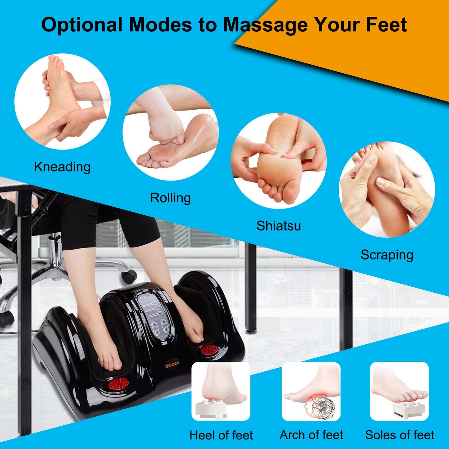 H&B Luxuries Shiatsu Foot Massager Machine with Remote Controller, Kneading and Rolling Home Massagers for Feet, Ankle, Calf, Leg, Ideally for Men, Women, Father, Mom Parents and The Elderly, Red
