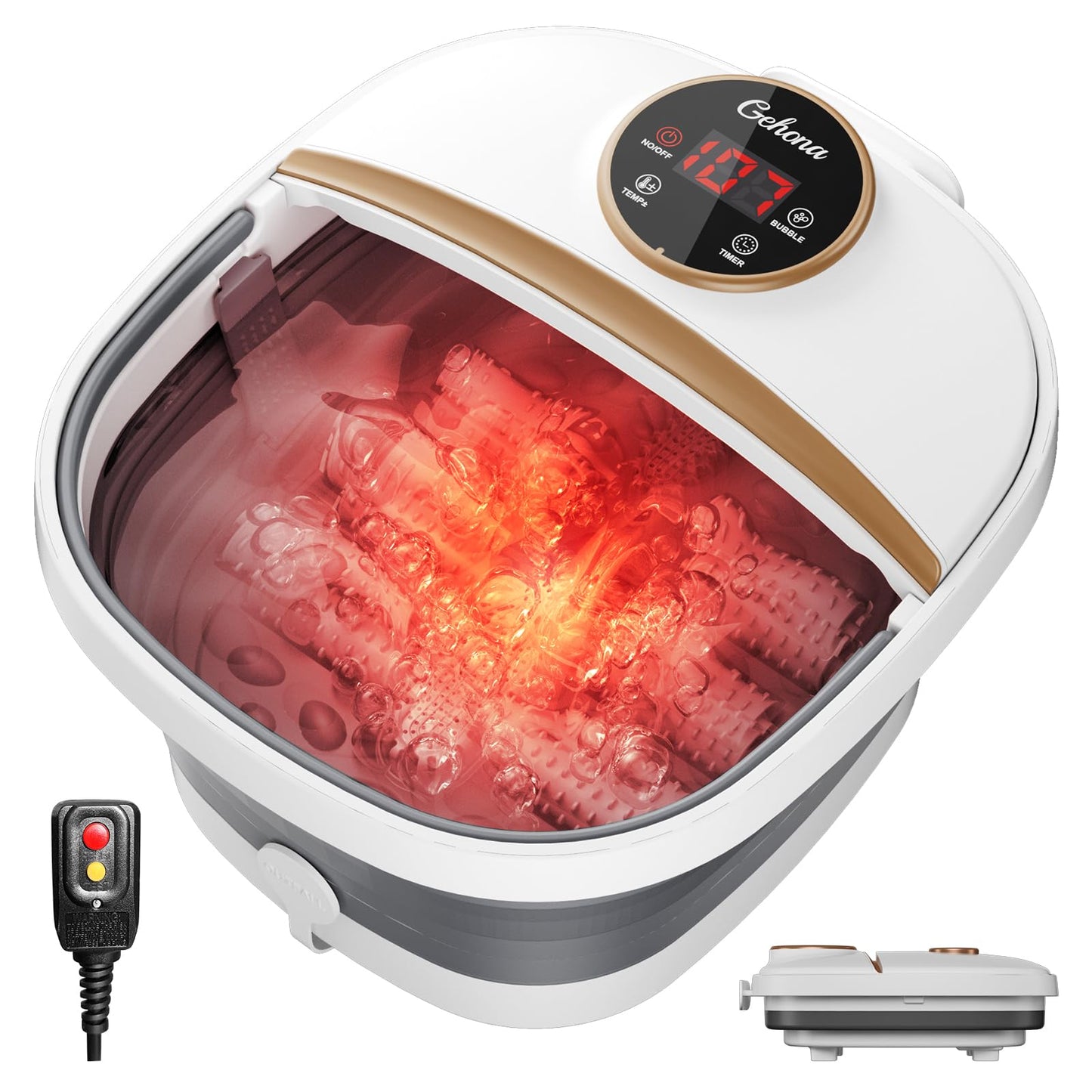 Collapsible Foot Spa Bath with Heat,Foot Massager with Two Side Supports,Leakage Protector,Temperature Control,Bubbles,Red Light,Timer,Feet Spa Tub,Feet Soaker,Gifts (Black)