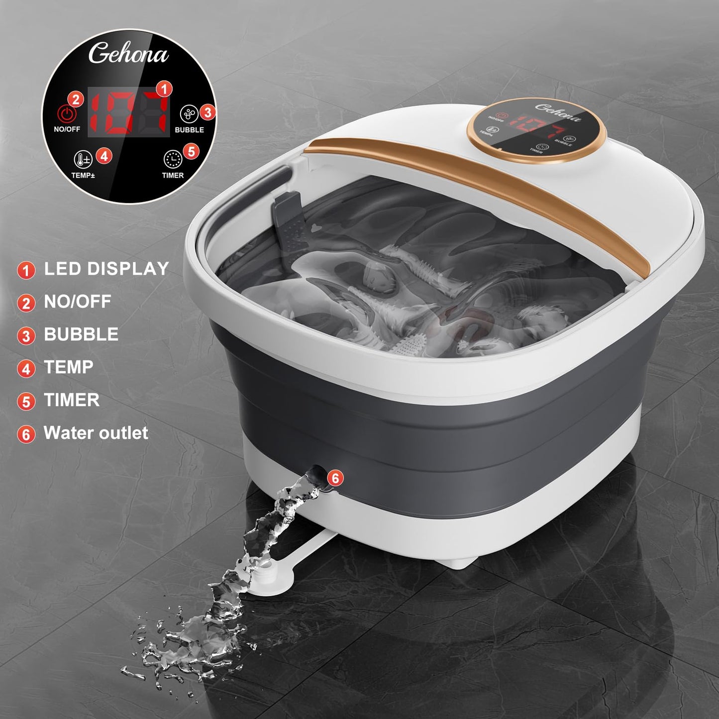 Collapsible Foot Spa Bath with Heat,Foot Massager with Two Side Supports,Leakage Protector,Temperature Control,Bubbles,Red Light,Timer,Feet Spa Tub,Feet Soaker,Gifts (Black)