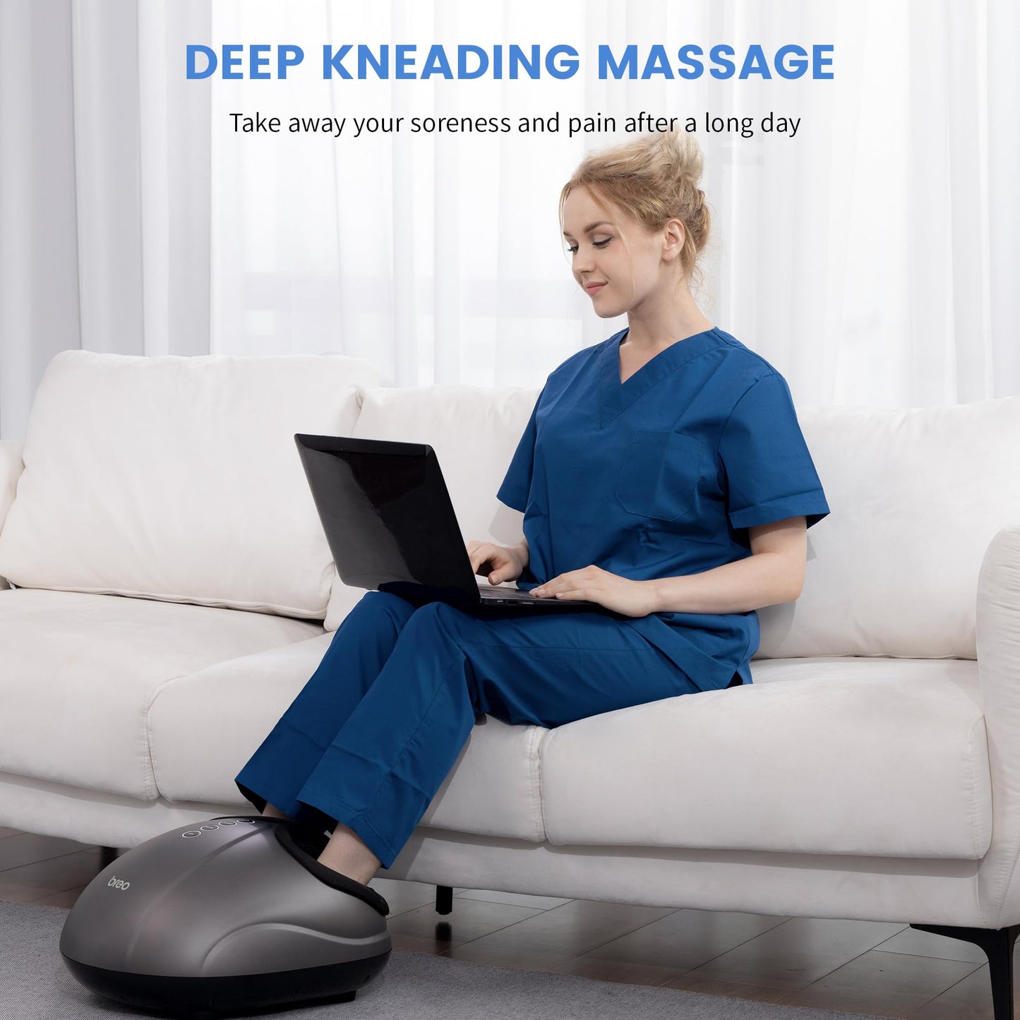 Breo Foot Massager with Heat, Deep Tissue Kneading, Shiatsu Massage Machine for Relax, Relieve Foot Pain, Plantar Fasciitis, Fits Feet Up to Men Size 12, Mother's Day Gift