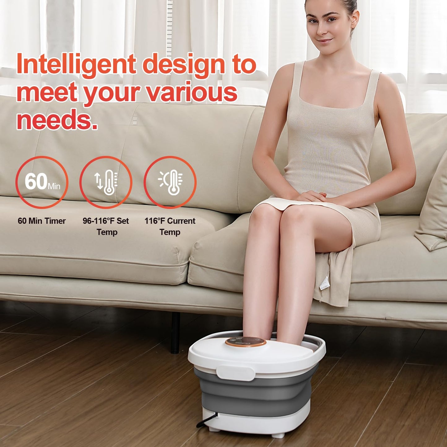 Collapsible Foot Spa Bath with Heat,Foot Massager with Two Side Supports,Leakage Protector,Temperature Control,Bubbles,Red Light,Timer,Feet Spa Tub,Feet Soaker,Gifts (Black)