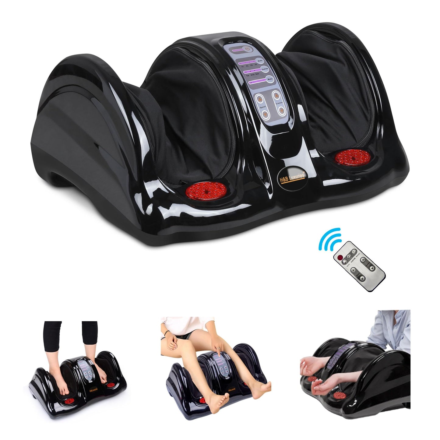 H&B Luxuries Shiatsu Foot Massager Machine with Remote Controller, Kneading and Rolling Home Massagers for Feet, Ankle, Calf, Leg, Ideally for Men, Women, Father, Mom Parents and The Elderly, Red