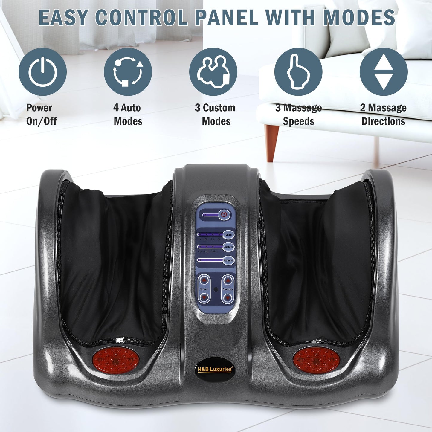 H&B Luxuries Shiatsu Foot Massager Machine with Remote Controller, Kneading and Rolling Home Massagers for Feet, Ankle, Calf, Leg, Ideally for Men, Women, Father, Mom Parents and The Elderly, Red