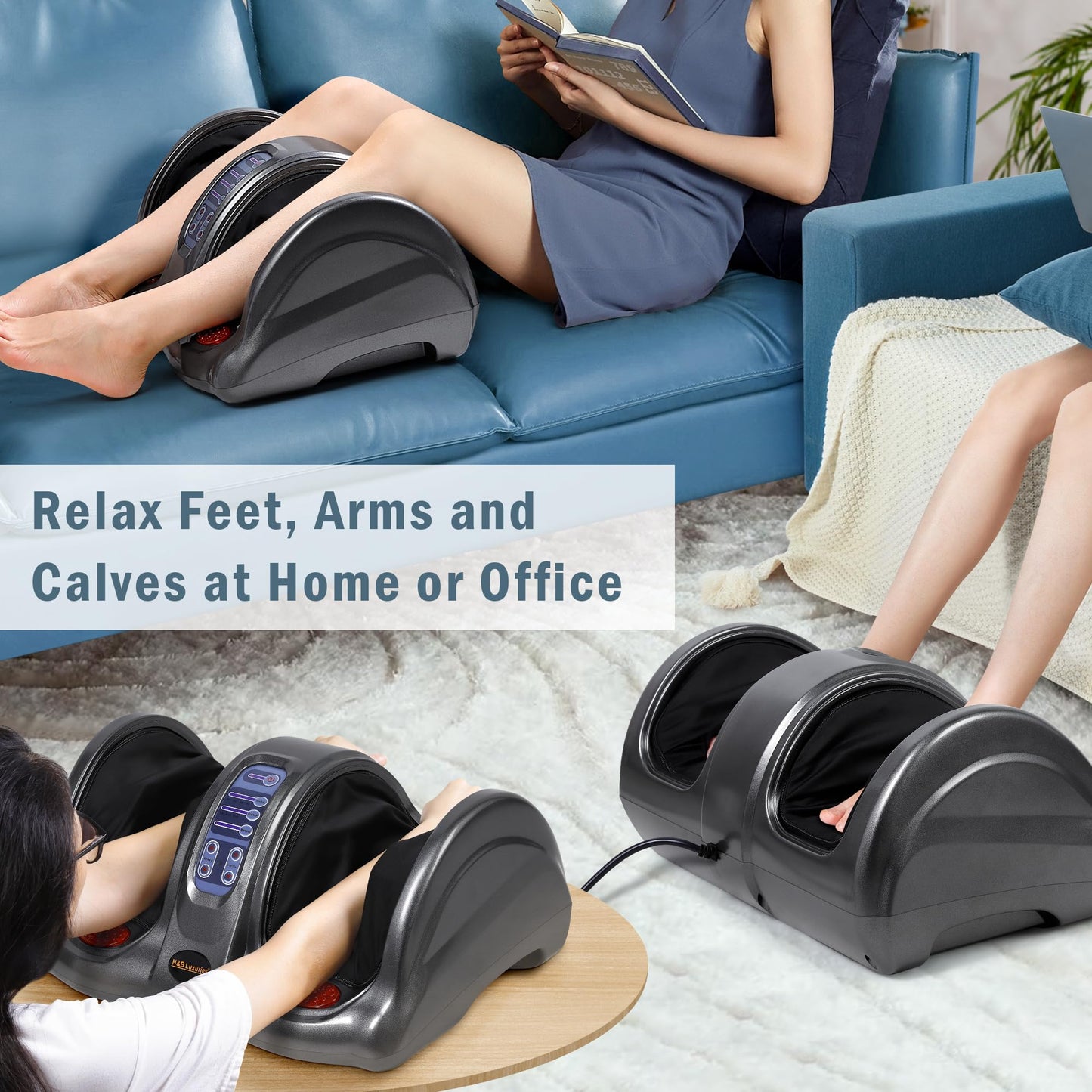 H&B Luxuries Shiatsu Foot Massager Machine with Remote Controller, Kneading and Rolling Home Massagers for Feet, Ankle, Calf, Leg, Ideally for Men, Women, Father, Mom Parents and The Elderly, Red