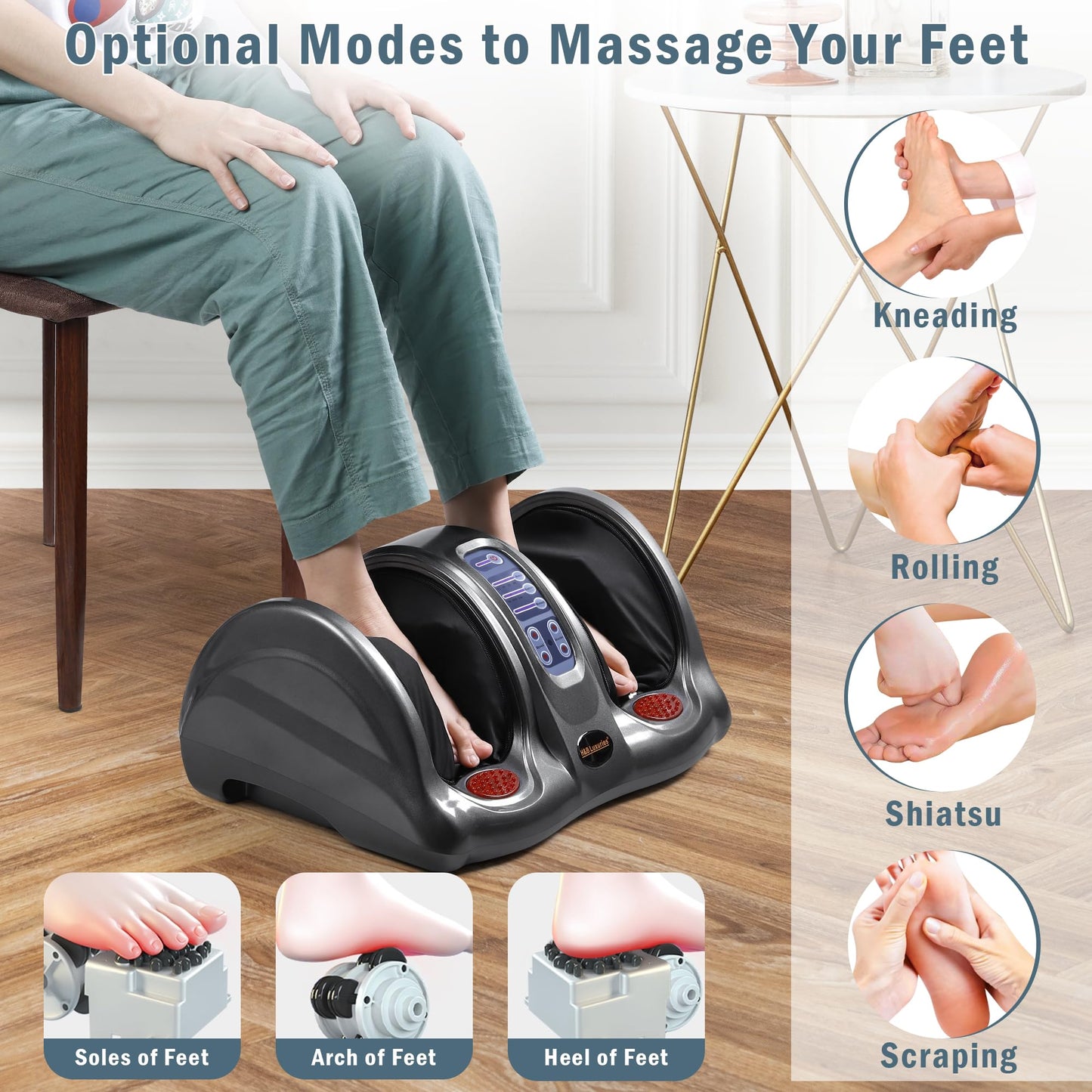 H&B Luxuries Shiatsu Foot Massager Machine with Remote Controller, Kneading and Rolling Home Massagers for Feet, Ankle, Calf, Leg, Ideally for Men, Women, Father, Mom Parents and The Elderly, Red