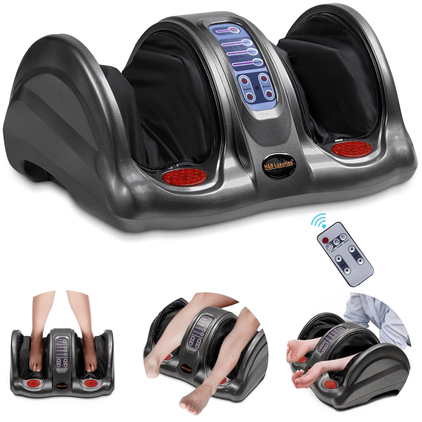 H&B Luxuries Shiatsu Foot Massager Machine with Remote Controller, Kneading and Rolling Home Massagers for Feet, Ankle, Calf, Leg, Ideally for Men, Women, Father, Mom Parents and The Elderly, Red